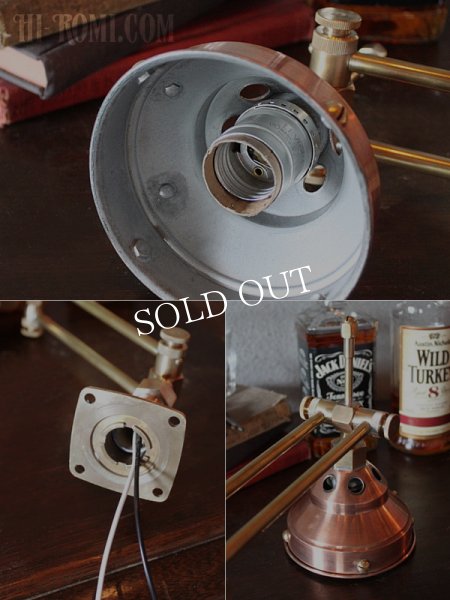 工業系銅製ミニシェード＆角度調整付ダブルアームブラケットライト｜インダストリアル壁掛け照明