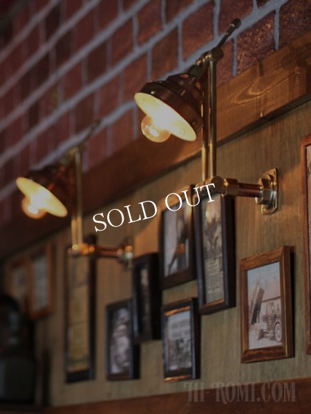 工業系銅製ミニシェード＆角度調整付ダブルアームブラケットライト｜インダストリアル壁掛け照明