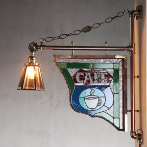 レトロヴィンテージ ミルクガラス シーリングライト 看板サイン灯 ウォールライト ステンドグラスCAFEカフェサイン屋内看板照明｜アンティーク