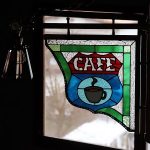 ステンドグラスCAFEカフェサイン屋内看板照明｜アンティーク