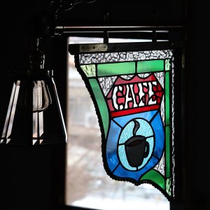 ステンドグラスCAFEカフェサイン屋内看板照明｜アンティーク