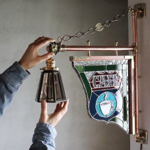 ステンドグラスCAFEカフェサイン屋内看板照明｜アンティーク