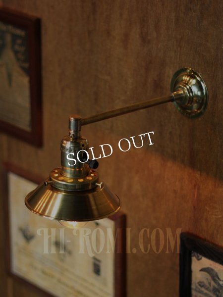 USAヴィンテージミニシェード付き真鍮製ブラケットライト/インダストリアル照明壁掛ランプアンティーク工業系