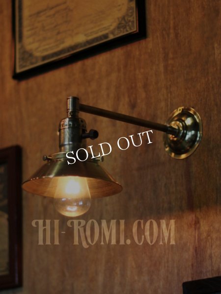 USAヴィンテージミニシェード付き真鍮製ブラケットライト/インダストリアル照明壁掛ランプアンティーク工業系