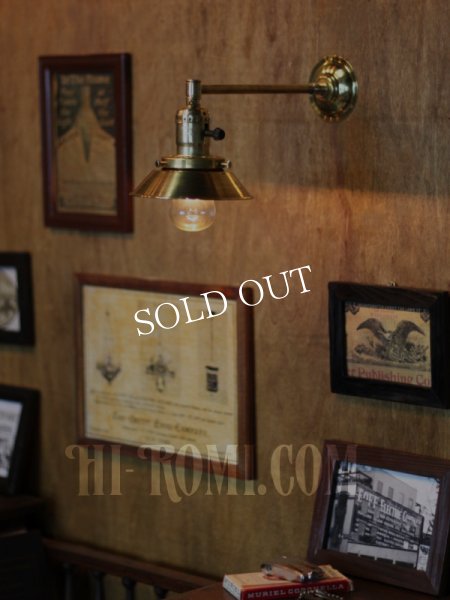 USAヴィンテージミニシェード付き真鍮製ブラケットライト/インダストリアル照明壁掛ランプアンティーク工業系