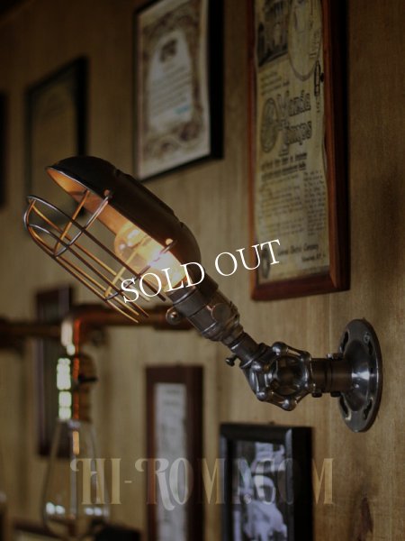 USAヴィンテージバルブ角度調整&ワイヤーケージ付工業系ブラケット/アンティーク工業系インダストリアル壁面照明ランプ