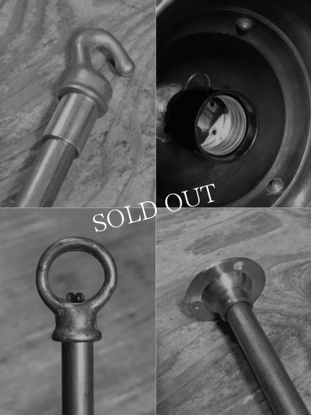 真鍮製工業系ポール付ペンダントランプ兼ブラケットランプ/アンティークインダストリアル照明ライト