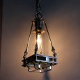 ケージ＆レンズ付真鍮製工業系ペンダントライト｜インダストリアルスチームパンク調吊下げ照明