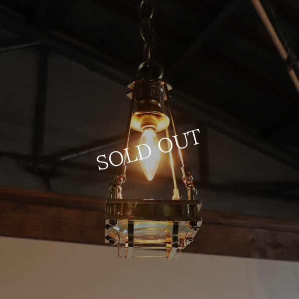 ケージ＆レンズ付真鍮製工業系ペンダントライト｜インダストリアルスチームパンク調吊下げ照明