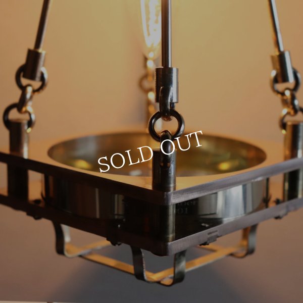 ケージ＆レンズ付真鍮製工業系ペンダントライト｜インダストリアルスチームパンク調吊下げ照明