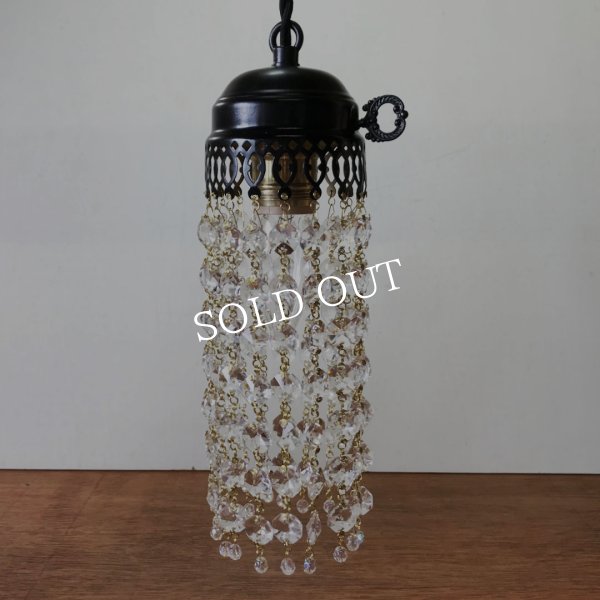 【黒】ヴィンテージミニシャンデリアオクタゴンプリズムペンダントライト｜アンティーク鍵スイッチ吊下げ照明ランプ