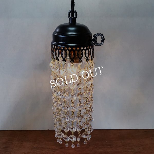 【黒】ヴィンテージミニシャンデリアオクタゴンプリズムペンダントライト｜アンティーク鍵スイッチ吊下げ照明ランプ