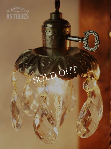 画像2: 真鍮製フレームダブルカットティアドロッププリズム１灯ミニシャンデリア/アンティーク照明ペンダントランプ (2)