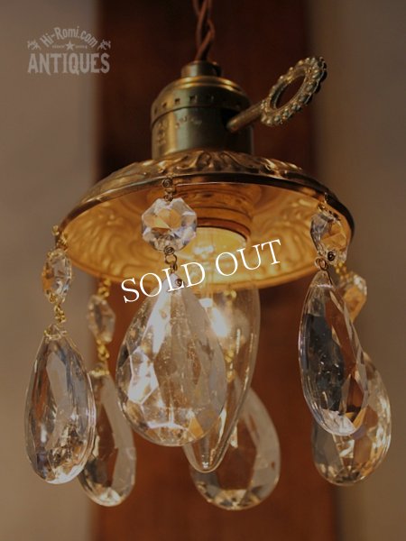 画像2: 真鍮製フレームティアドロッププリズム１灯ミニシャンデリアB/アンティーク照明ペンダントランプ (2)