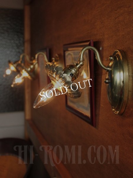 USAヴィンテージ真鍮製花型フレーム付きプッシュ式ブラケットランプB|アンティークヴィクトリアンアトリエ壁掛け照明ウォールライト