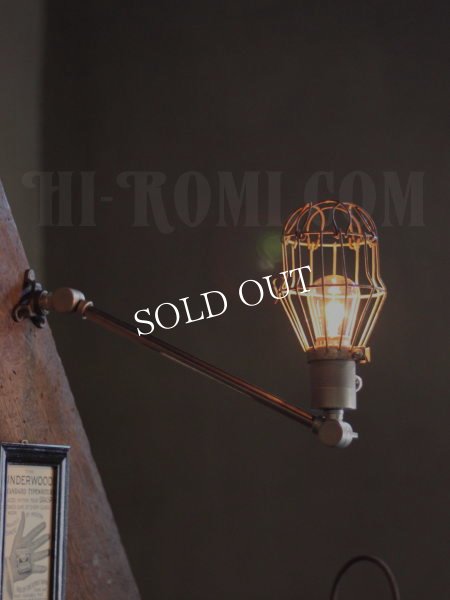 USA工業系ワイヤーケージ付角度調整ブラケットライトA/トラブルライトヴィンテージペンダント兼用ライト壁掛け照明
