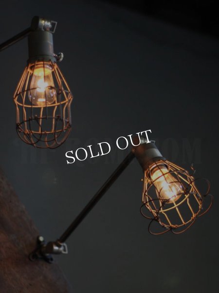 USA工業系ワイヤーケージ付角度調整ブラケットライトA/トラブルライトヴィンテージペンダント兼用ライト壁掛け照明