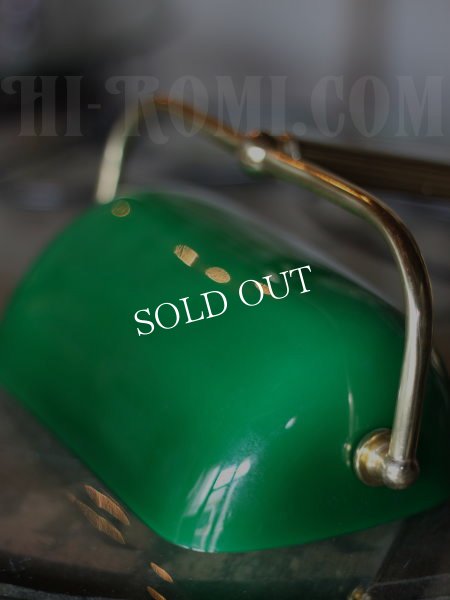 USAヴィンテージバンカーズランプグリーンシェード壁掛け照明ブラケットライト真鍮製A/工業系インダストリアルアトリエランプ