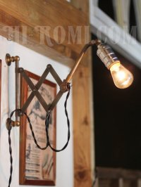 画像2: 工業系アルミソケット角度調整付シザーアーム蛇腹ブラケットライトA/アンティーク壁掛け照明ランプ