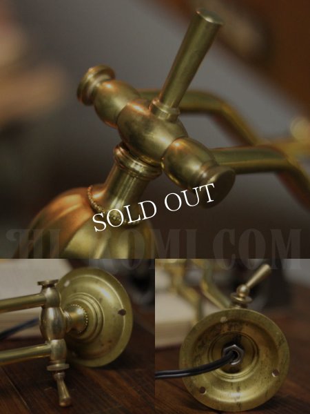 真鍮製角度調整ダブルアームベル型カップ付ブラケットライト/ヴィンテージ壁掛け照明アトリエランプ