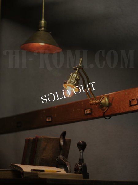 真鍮製角度調整ダブルアームベル型カップ付ブラケットライト/ヴィンテージ壁掛け照明アトリエランプ