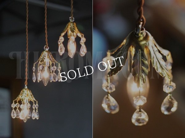 ヴィンテージフラワーカップミニプリズムペンダントランプ(1)/アンティークシャンデリア照明ライト