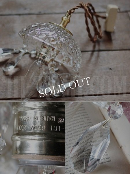 画像2: ヴィンテージプレスガラスシェードプリズム付１灯ペンダントランプA/アンティークシャンデリア照明 (2)