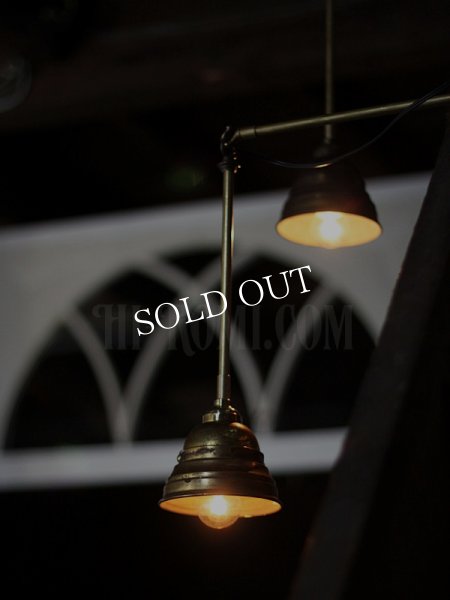 画像7: 工業系照明｜1920年代ミニ真鍮シェード&ポール付吊下ライト (7)
