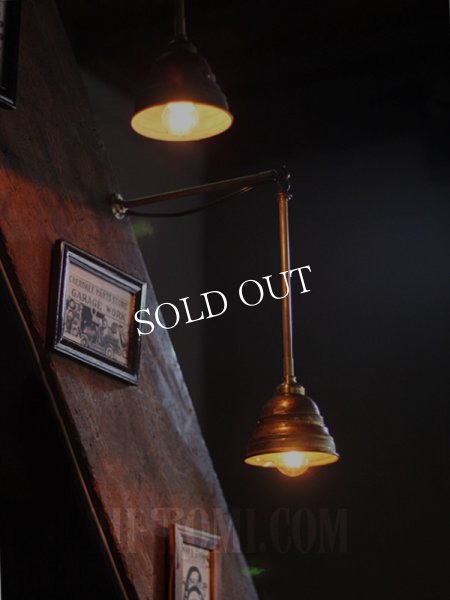 画像2: 工業系照明｜1920年代ミニ真鍮シェード&ポール付吊下ライト (2)