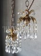 ヴィンテージ真鍮製フラワー飾りのプリズム１灯ペンダントランプB/アンティークシャンデリア照明