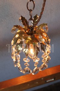 画像1: ヴィンテージ真鍮製フラワー飾りのプリズム１灯ペンダントランプB/アンティークシャンデリア照明