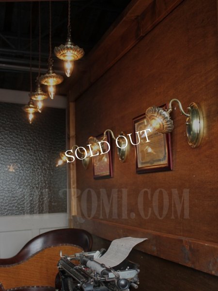 USAヴィンテージ真鍮製花型フレーム付きプッシュ式ソケットペンダントランプB/アンティークヴィクトリアン吊下アトリエライト