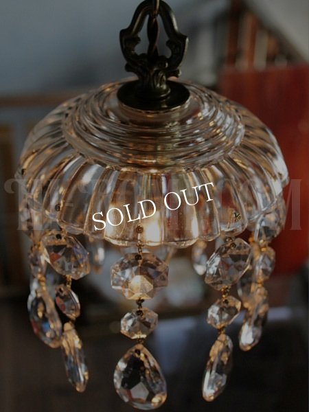 画像2: ヴィンテージガラスシェード１灯プリズムミニシャンデリア/アンティークペンダントランプ照明 (2)