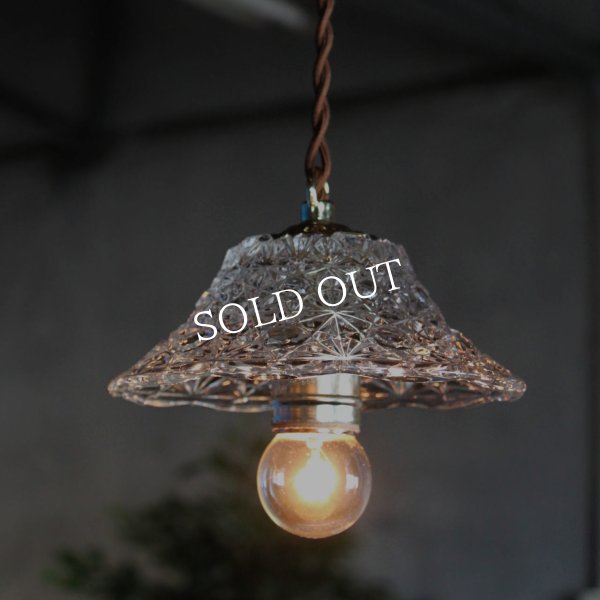 プレスガラスシェード１灯ミニペンダントランプ/アンティーク吊下照明ライト