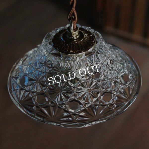プレスガラスシェード１灯ミニペンダントランプ/アンティーク吊下照明ライト