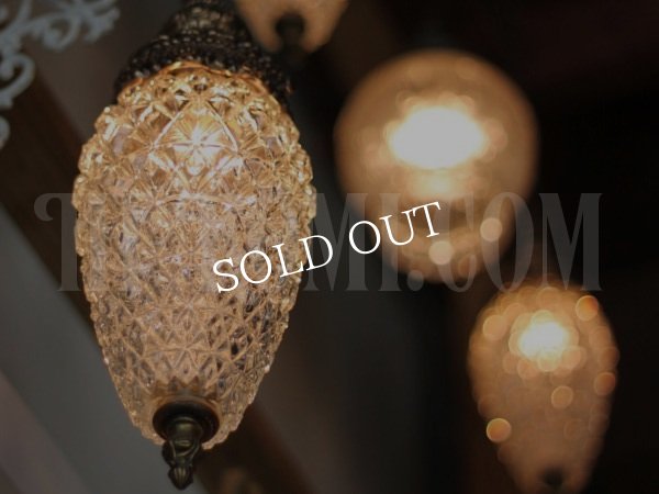 画像2: USAヴィンテージクリアプレスガラススワッグペンダントランプＡ/アンティークハンギング吊下げライト/ダイヤ型 (2)