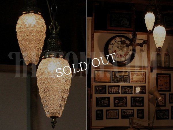 画像3: USAヴィンテージクリアプレスガラススワッグペンダントランプＡ/アンティークハンギング吊下げライト/ダイヤ型 (3)