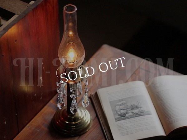 画像4: ヴィンテージガラス製チムニー＆プリズム付テーブルランプ/アンティーク真鍮照明 (4)