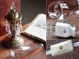 画像3: ヴィンテージガラス製チムニー＆プリズム付テーブルランプ/アンティーク真鍮照明 (3)