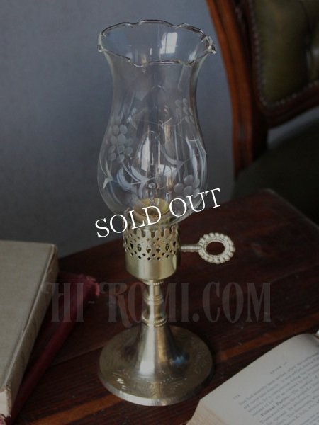 アンティークテーブルライト｜ハリケーンガラスチムニー真鍮卓上照明