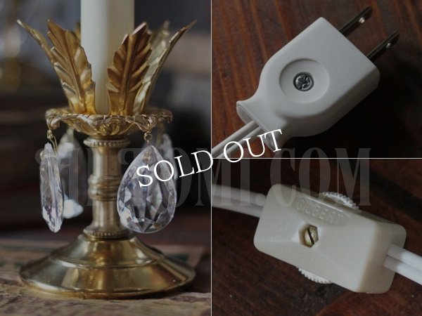 ヴィンテージプリズム付花形カップ１灯キャンドルミニテーブルランプB/アンティークシャンデリア卓上照明