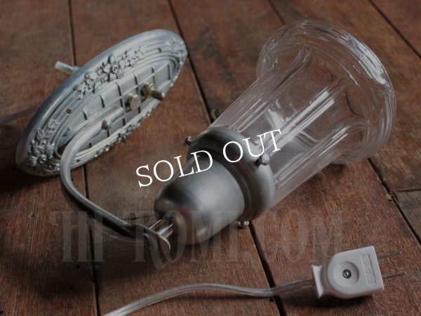 画像5: ヴィンテージガラスシェード付ピューター製花柄ベースのブラケットランプA/アンティークヴィクトリアンレトロ照明壁掛けウォールライト (5)