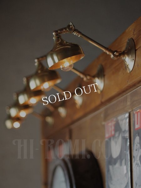 ヴィンテージ工業系２点角度調整付きキーレス真鍮ブラケットライトA/アンティーク壁掛け照明インダストリアルウォールランプ