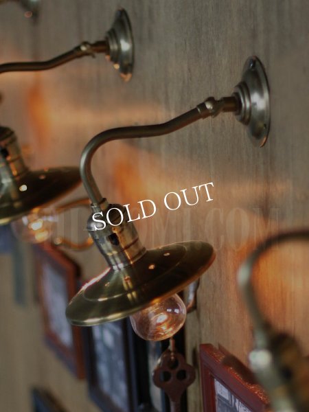 USAヴィンテージ真鍮製皿状シェード&ミニ角度調整付きブラケットランプ/インダストリアル照明工業系アンティークライト