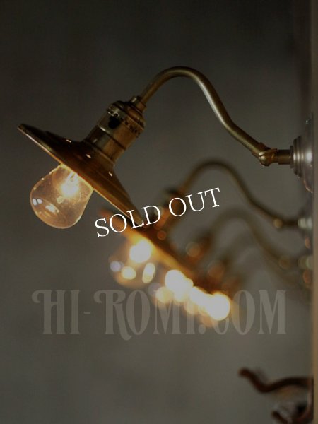 USAヴィンテージ真鍮製皿状シェード&ミニ角度調整付きブラケットランプ/インダストリアル照明工業系アンティークライト