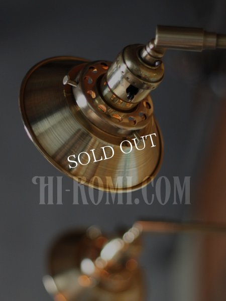 USAヴィンテージミニシェード＆角度調整付き真鍮製ブラケット/アンティーク工業系照明壁掛ランプ