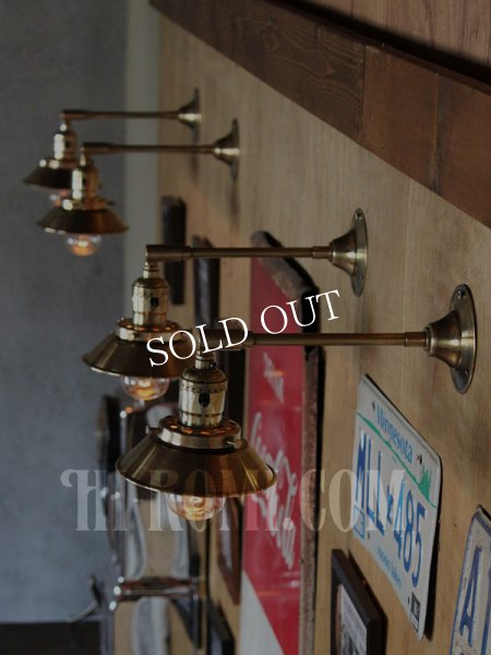 USAヴィンテージミニシェード＆角度調整付き真鍮製ブラケット/アンティーク工業系照明壁掛ランプ