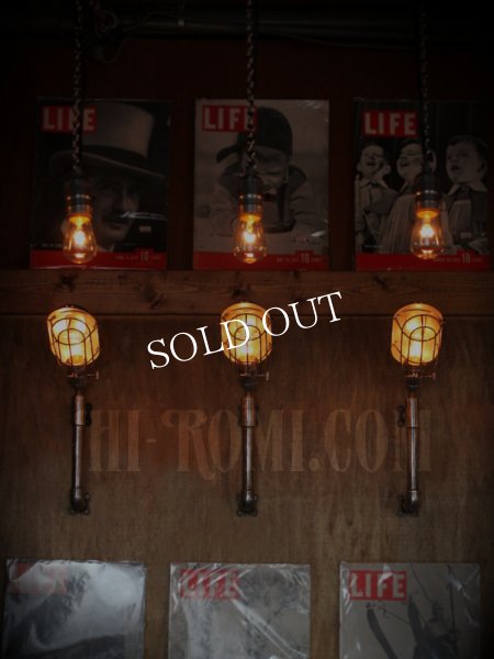 USAヴィンテージワイヤーケージ付き２点固定式工業系ブラケットC/インダストリアルトラブルライト/スチームパンク壁掛照明ウォールランプ