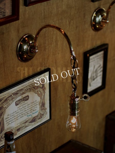 USAヴィンテージ真鍮製鍵付きソケット&チェーン付き工業系ブラケットA/インダストリアル照明ライト