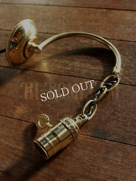 USAヴィンテージ真鍮製鍵付きソケット&チェーン付き工業系ブラケットA/インダストリアル照明ライト